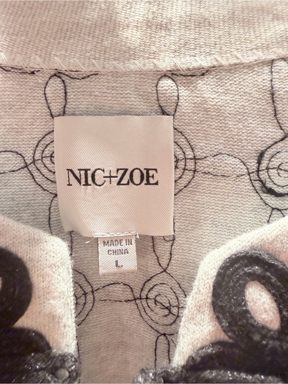 NIC+ZOE White Jacket with Black Embroidered Grid and Floral Accents - Picture 2 of 5